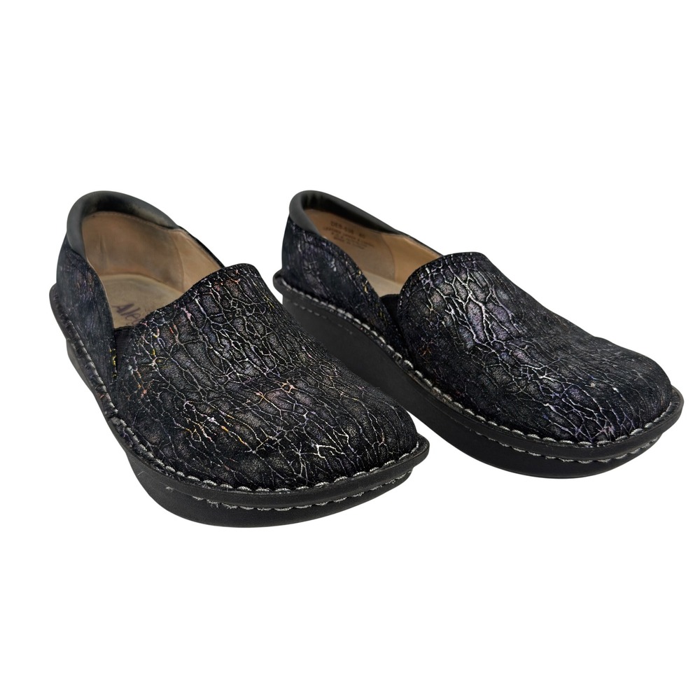 Allegria Debra 538 Black Textured Metallic Slip On Clogs Size 40 US 9